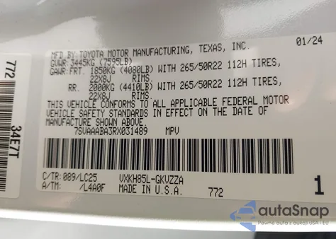 2024 Toyota Sequoia Capstone from USA, damaged, VIN 7SVAAABA3RX031489